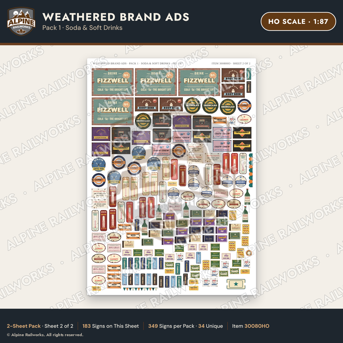 Alpine Railworks 30080HO HO Scale Weathered Brand Ads - Soda