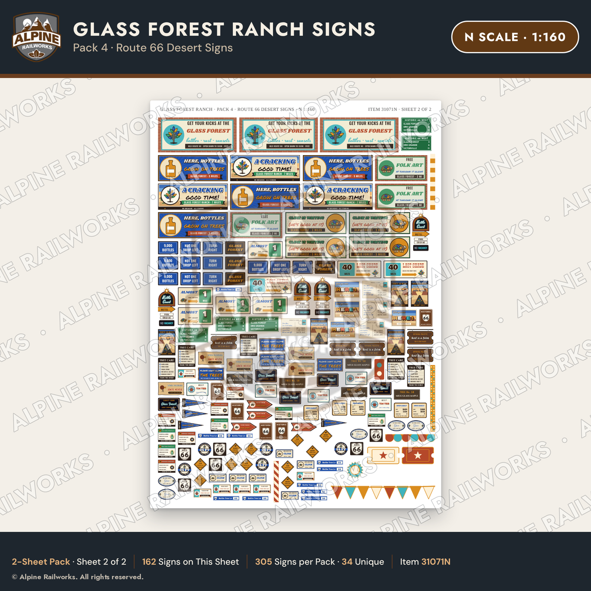 Alpine Railworks 31071N N Scale Roadside Signs - Bottle Tree Ranch