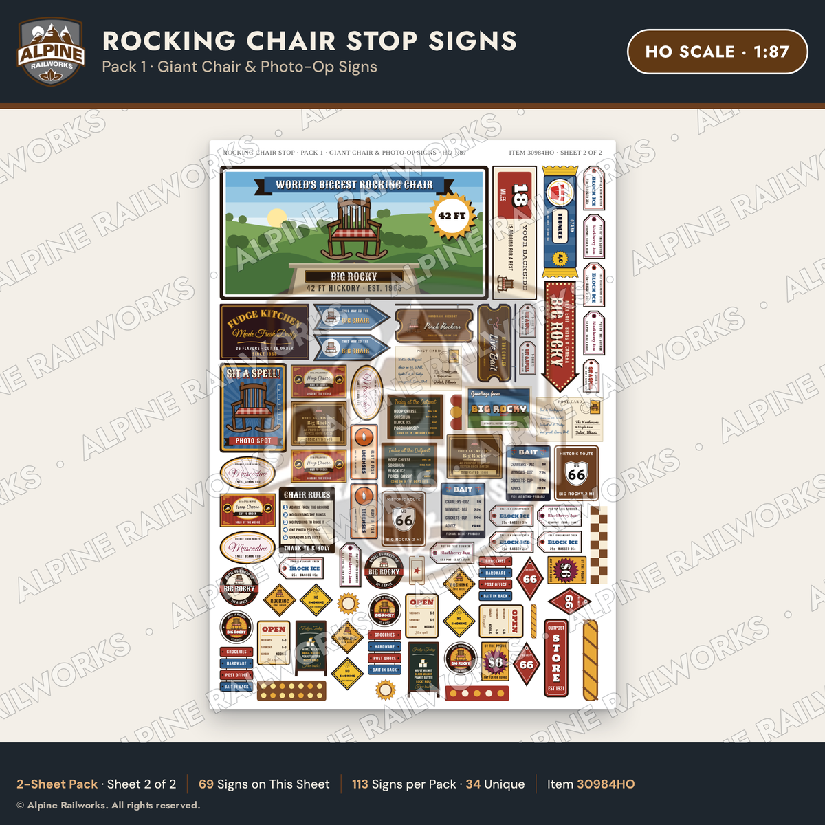 Alpine Railworks 30984HO HO Scale Roadside Signs - Giant Rocking Chair