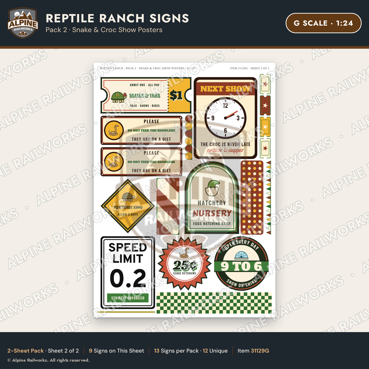 Alpine Railworks 31129G G Scale Roadside Signs - Reptile Zoo