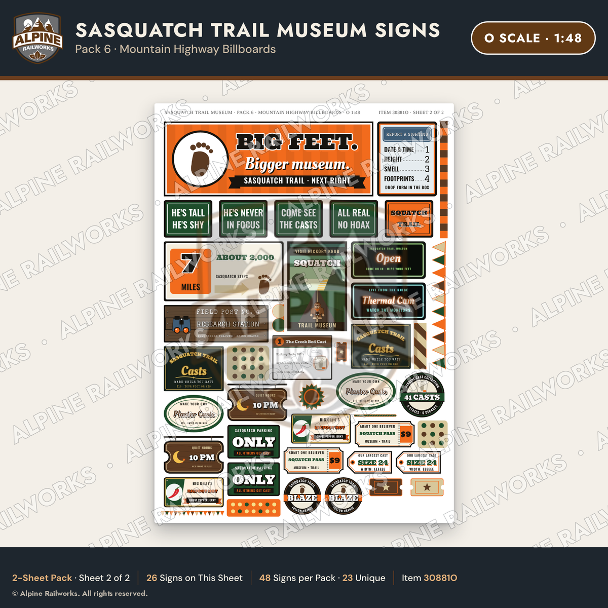 Alpine Railworks 30881O O Scale Roadside Signs - Bigfoot Museum