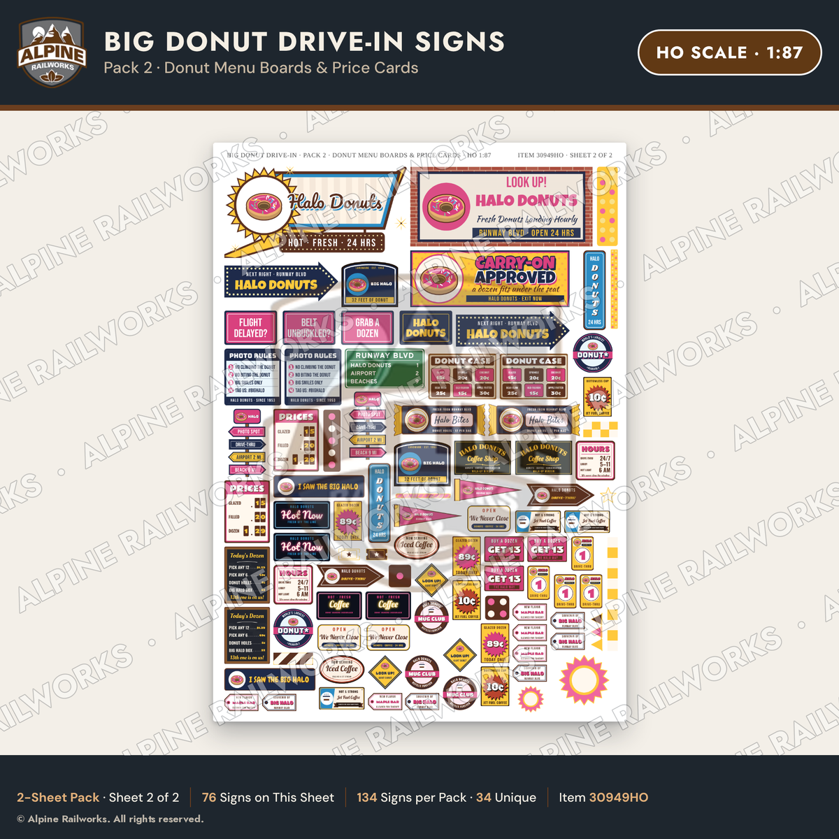 Alpine Railworks 30949HO HO Scale Roadside Signs - Giant Donut Shop