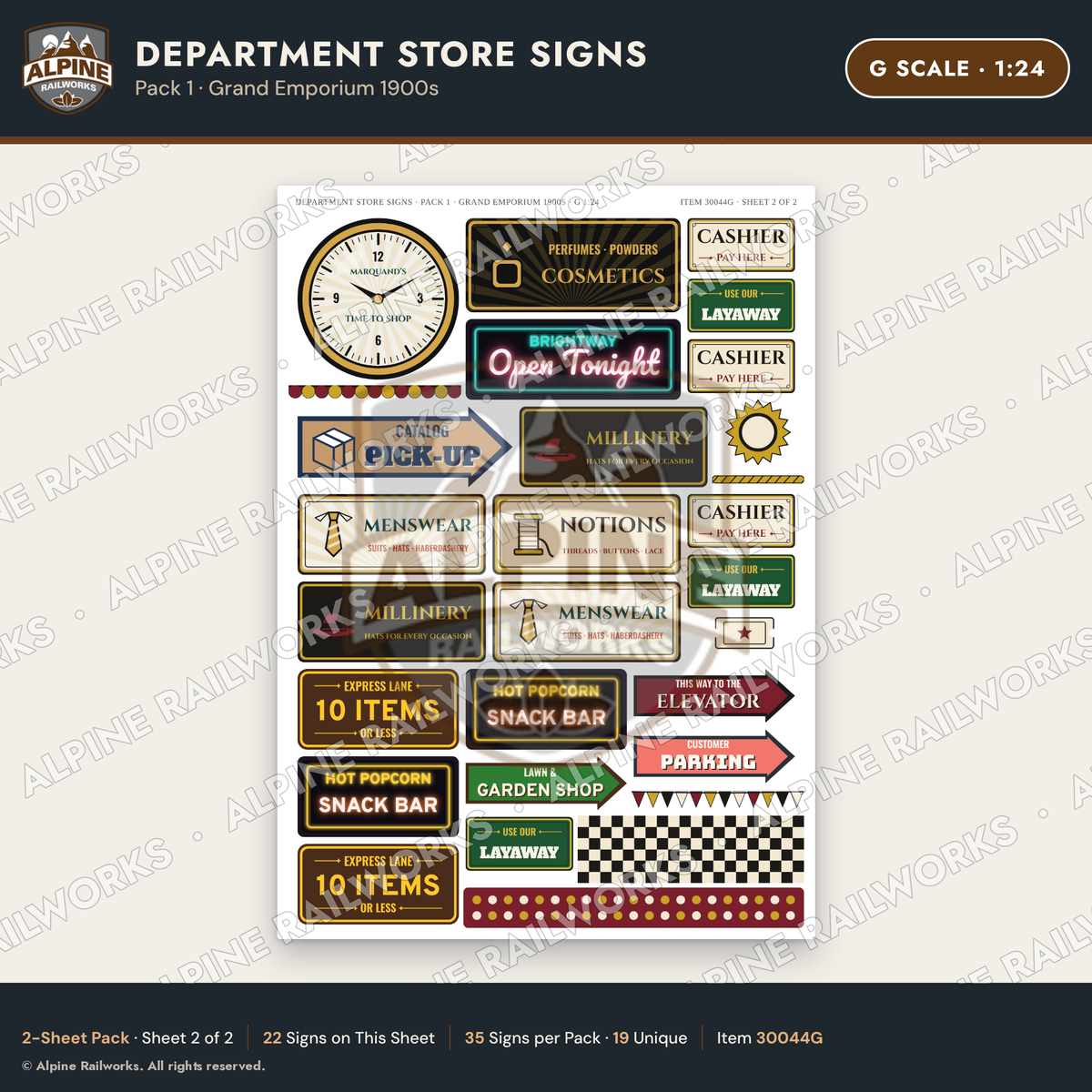 Alpine Railworks 30044G G Scale Department Store Signs