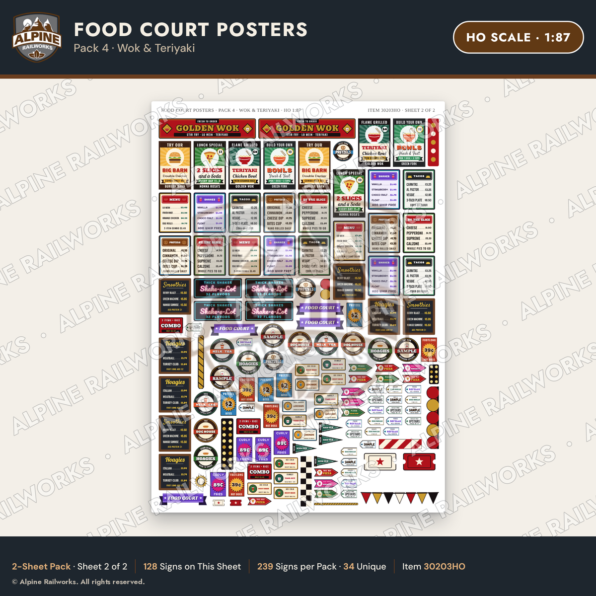 Alpine Railworks 30203HO HO Scale Food Court Posters - Wok & Teriyaki