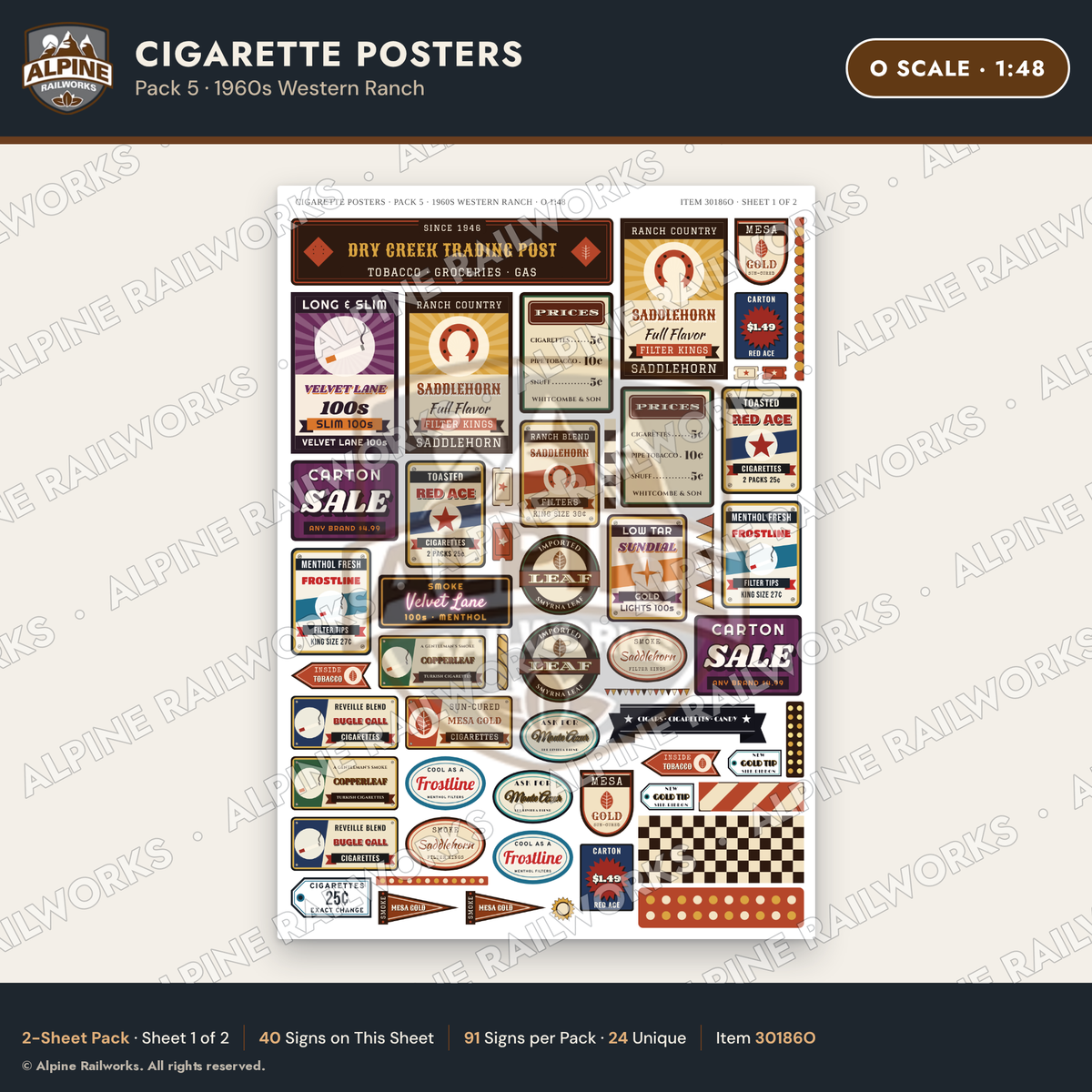 Alpine Railworks 30186O O Scale Cigarette Posters - Western Ranch