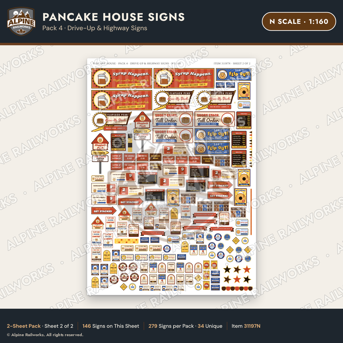 Alpine Railworks 31197N N Scale Pancake House Signs - Highway Signs