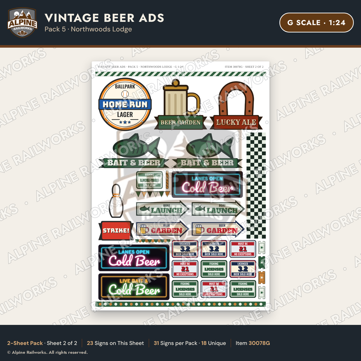Alpine Railworks 30078G G Scale Vintage Beer Ads - Northwoods Lodge