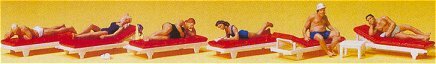 Preiser 10429 HO Scale Recreation & Sports -- Sunbathers on Lounges
