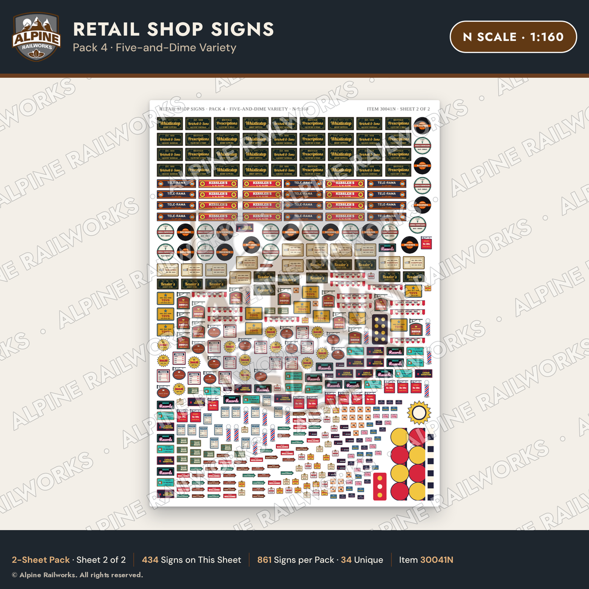 Alpine Railworks 30041N N Scale Retail Shop Signs