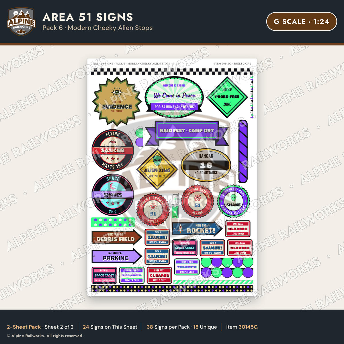 Alpine Railworks 30145G G Scale Area 51 Signs