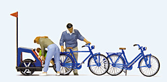 Preiser 10635 HO Scale Family Getting Ready for Bicycle Ride