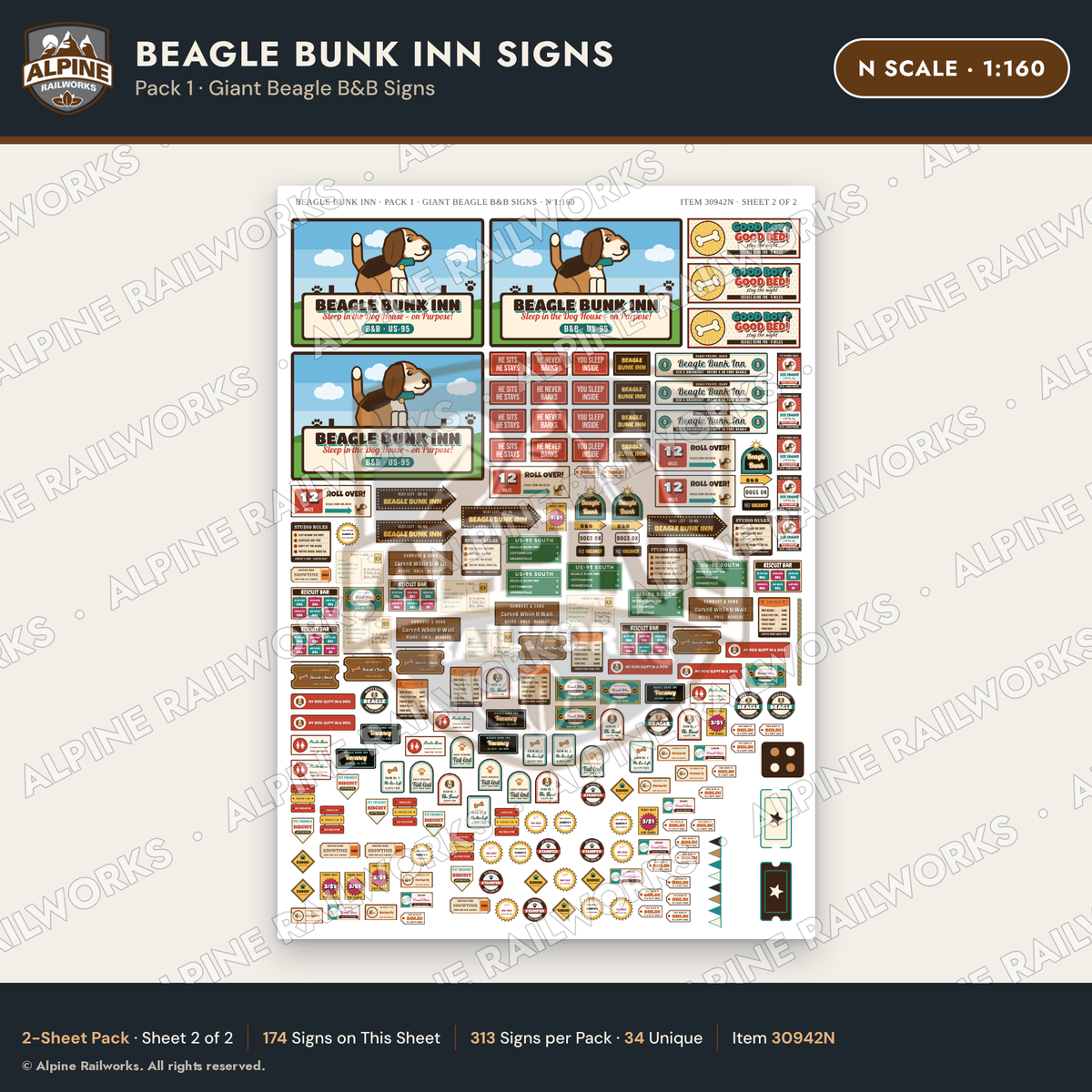 Alpine Railworks 30942N N Scale Roadside Signs - Dog-Shaped Inn