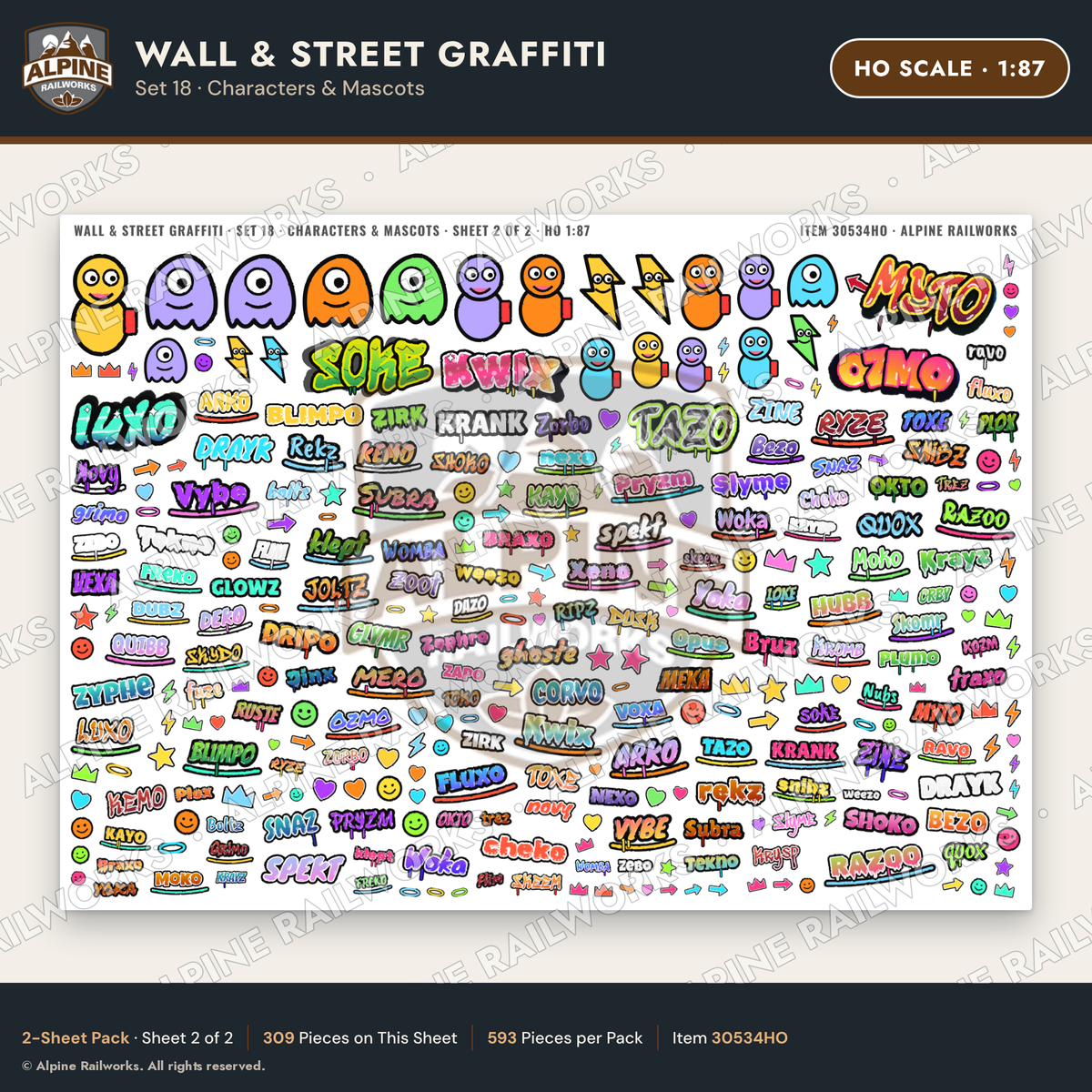 Alpine Railworks 30534HO HO Scale Wall & Street Graffiti Cut-Outs