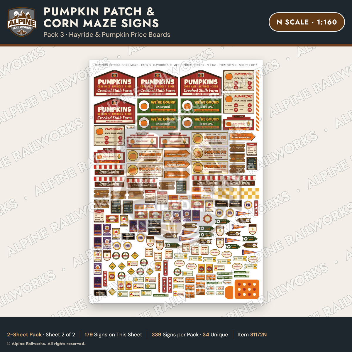 Alpine Railworks 31172N N Scale Farm Signs - Pumpkin Patch & Corn Maze