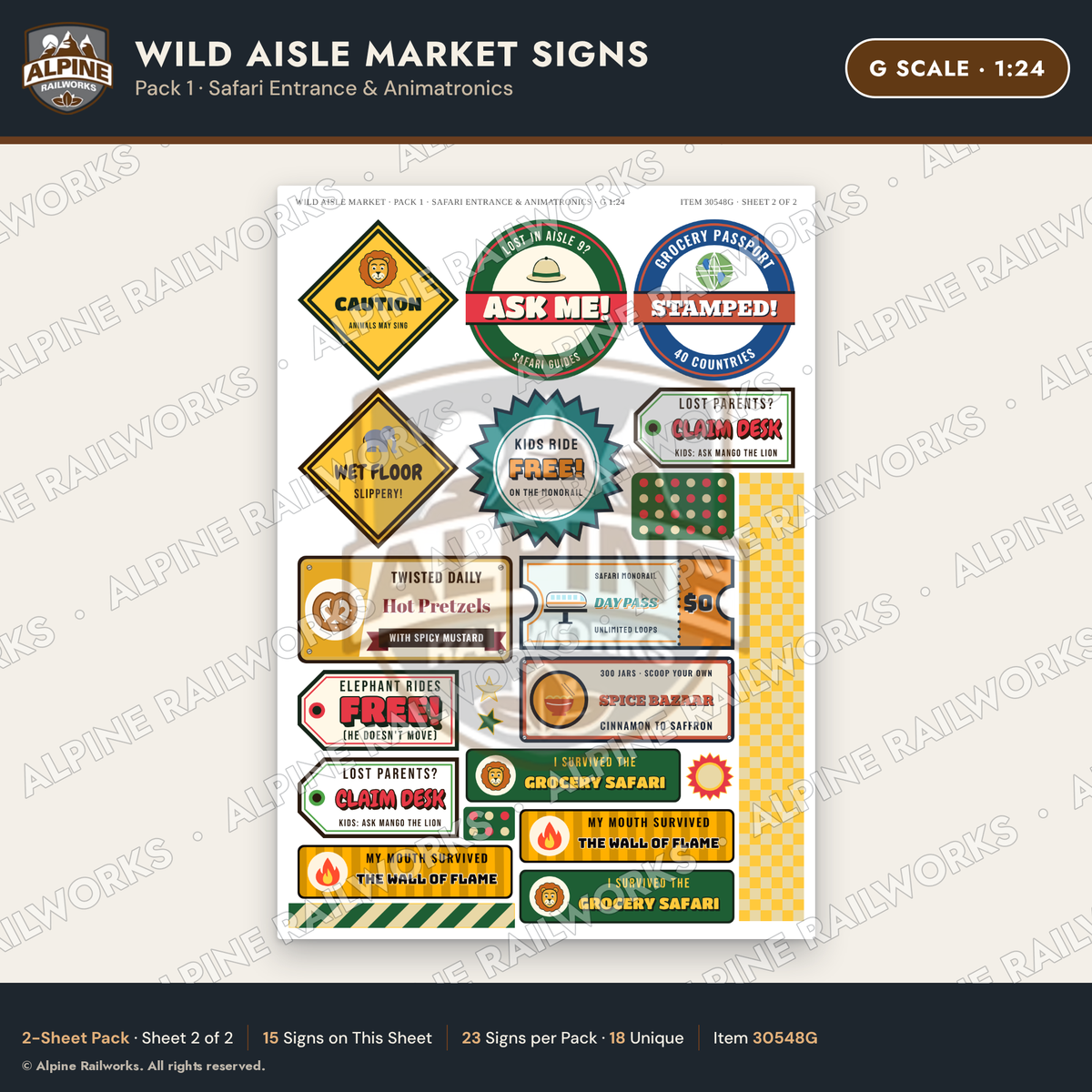 Alpine Railworks 30548G G Scale Roadside Signs - Jungle Grocery Store
