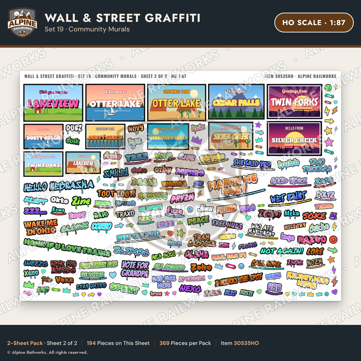 Alpine Railworks 30535HO HO Scale Wall & Street Graffiti Cut-Outs