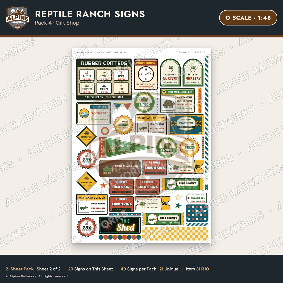 Alpine Railworks 31131O O Scale Roadside Signs - Reptile Zoo