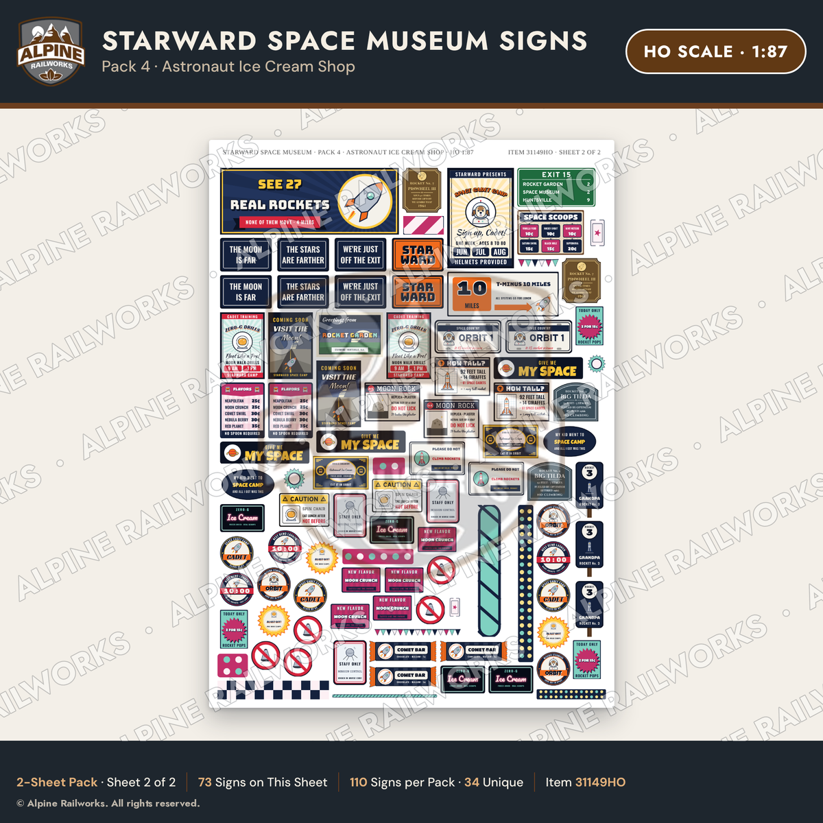 Alpine Railworks 31149HO HO Scale Roadside Signs - Space Museum