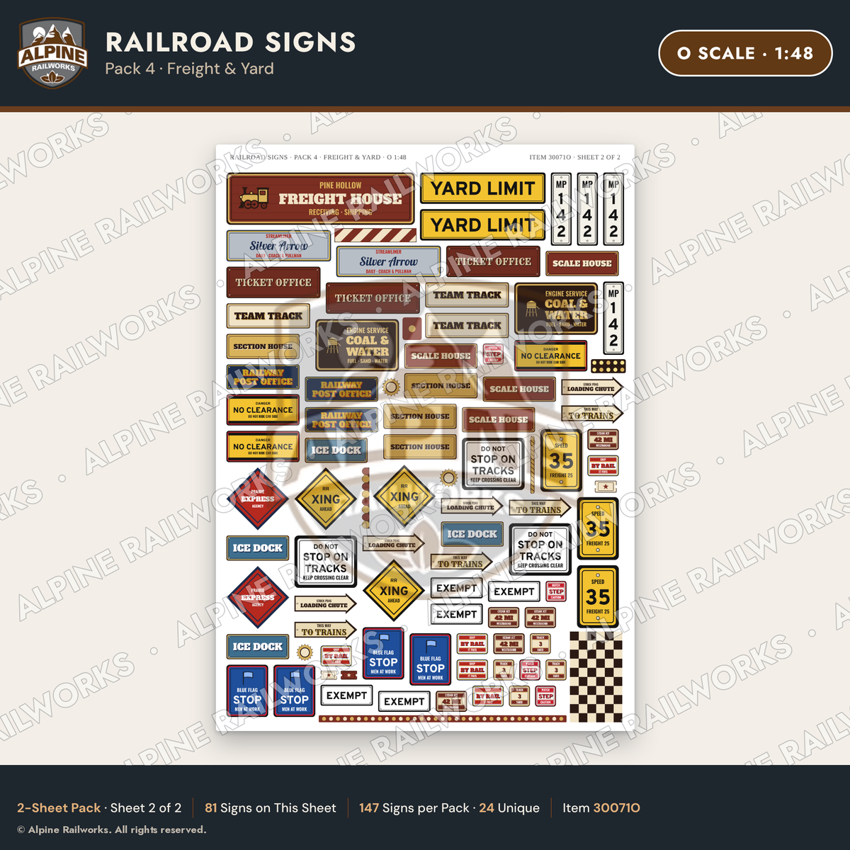 Alpine Railworks 30071O O Scale Railroad Signs - Freight & Yard
