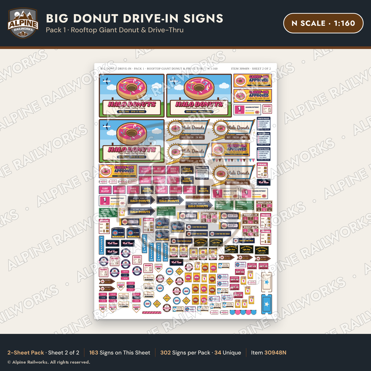 Alpine Railworks 30948N N Scale Roadside Signs - Giant Donut Shop