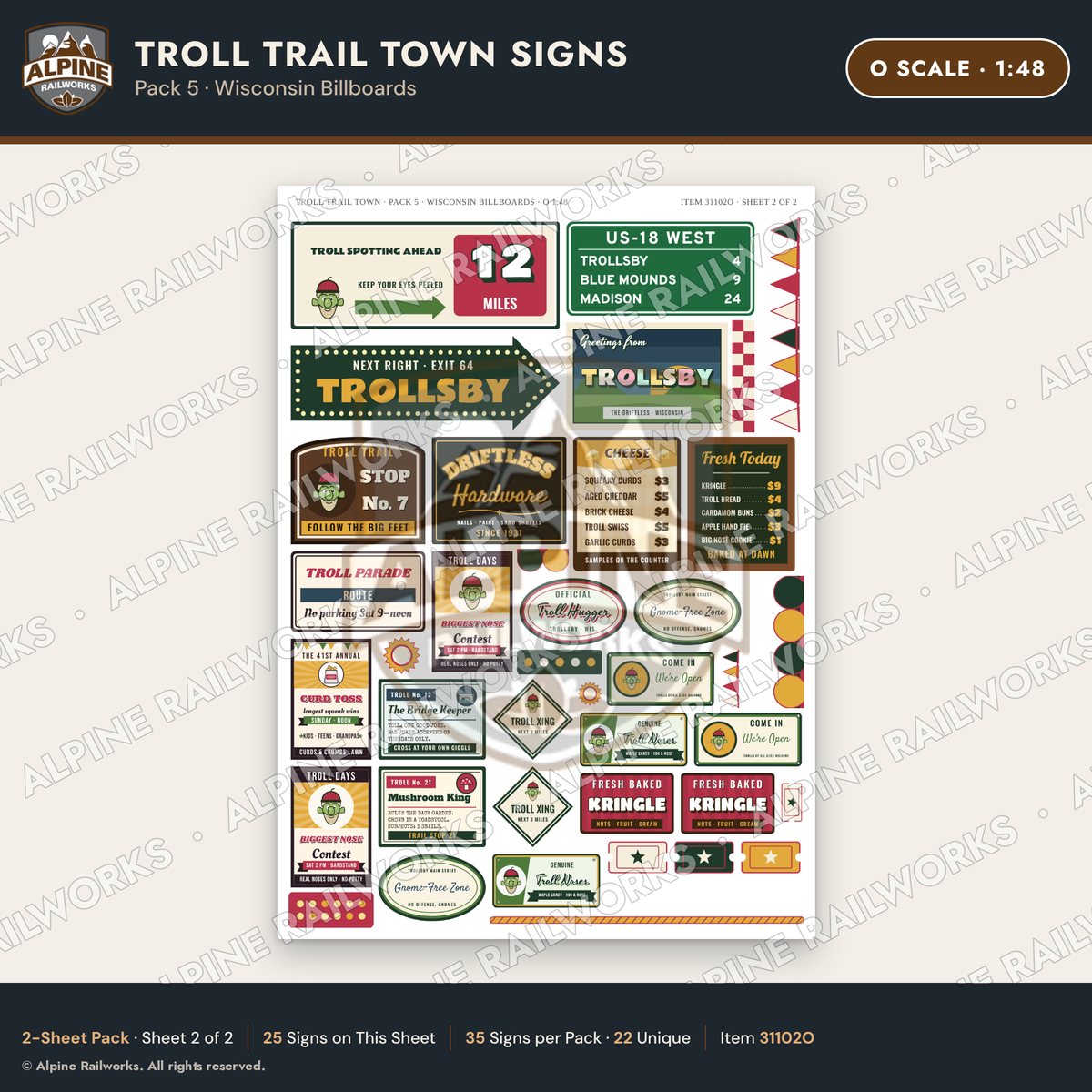 Alpine Railworks 31102O O Scale Roadside Attraction Signs - Troll Town