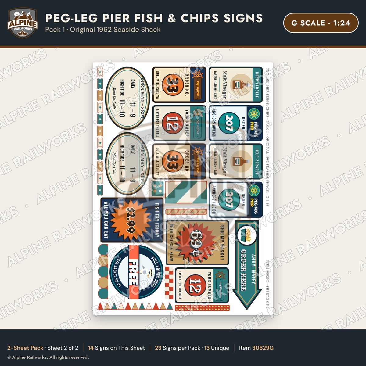 Alpine Railworks 30629G G Scale Fast Food Signs - Fish & Chips