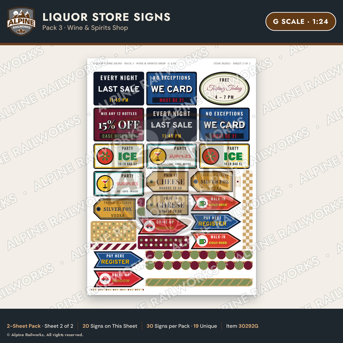 Alpine Railworks 30292G G Scale Liquor Store Signs - Wine