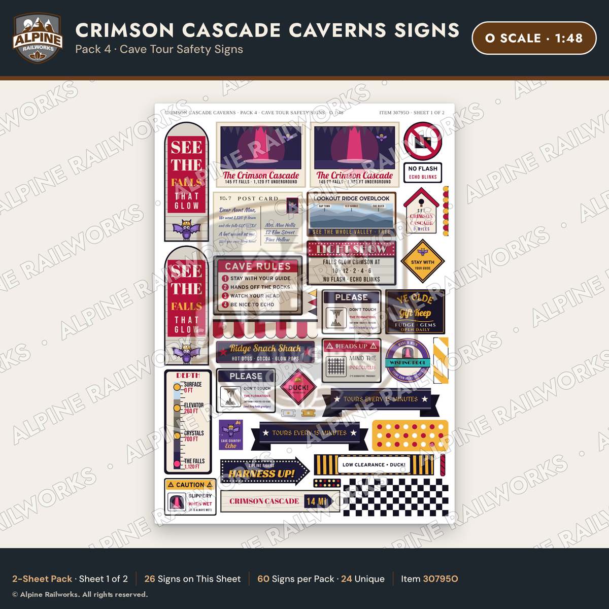 Alpine Railworks 30795O O Scale Roadside Attraction Signs - Caverns