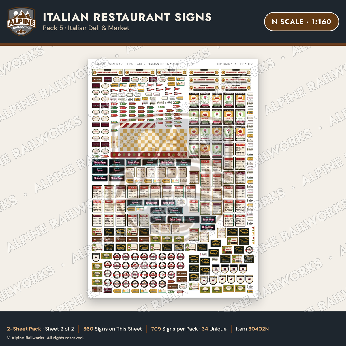 Alpine Railworks 30402N N Scale Italian Restaurant Signs