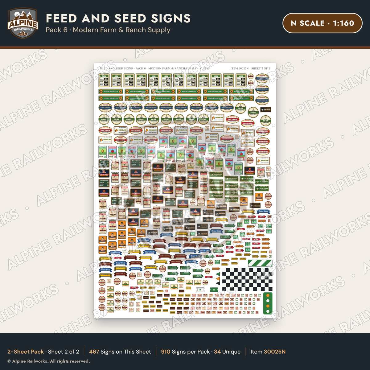 Alpine Railworks 30025N N Scale Feed and Seed Signs - Modern Farm