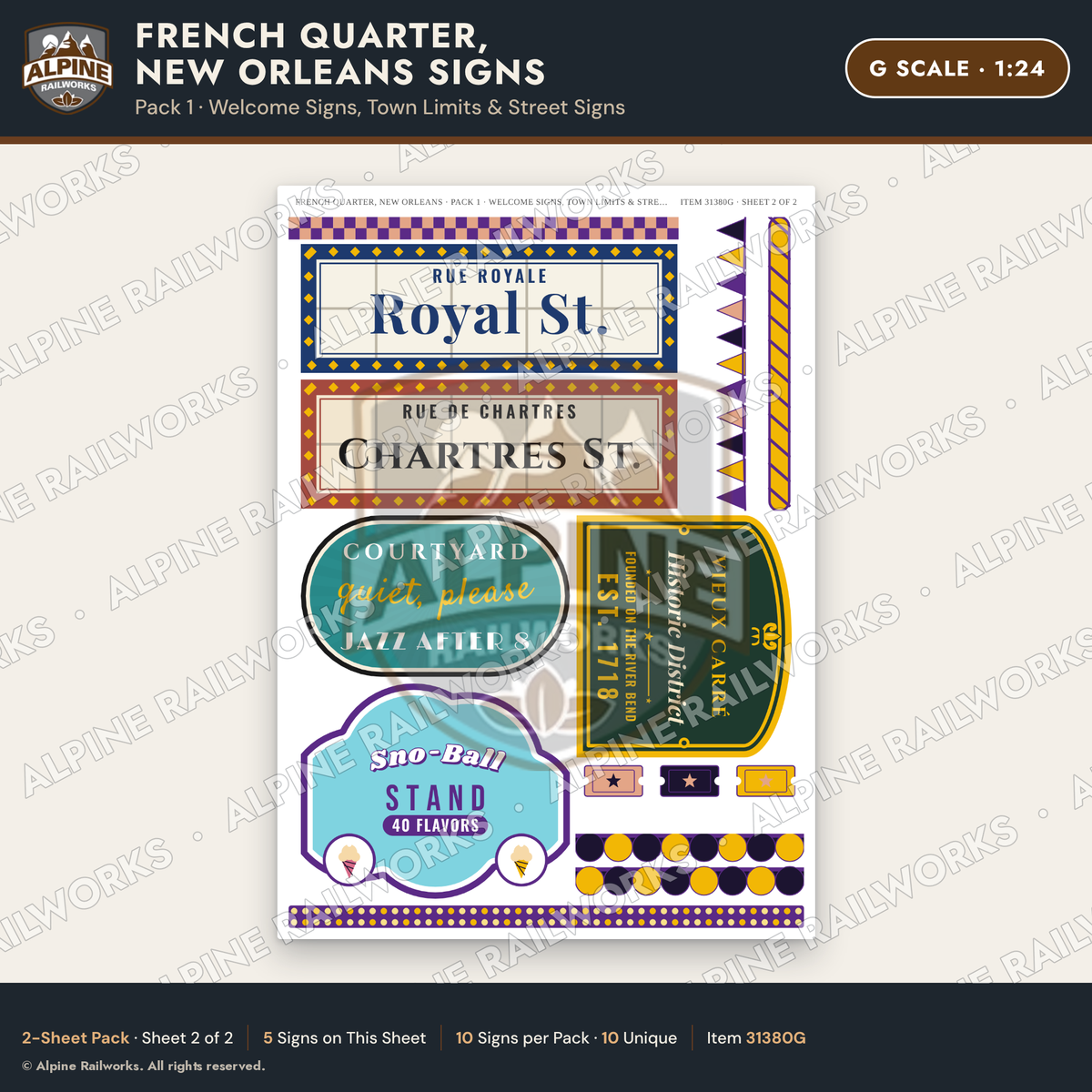 Alpine Railworks 31380G G Scale French Quarter Signs - Welcome Signs