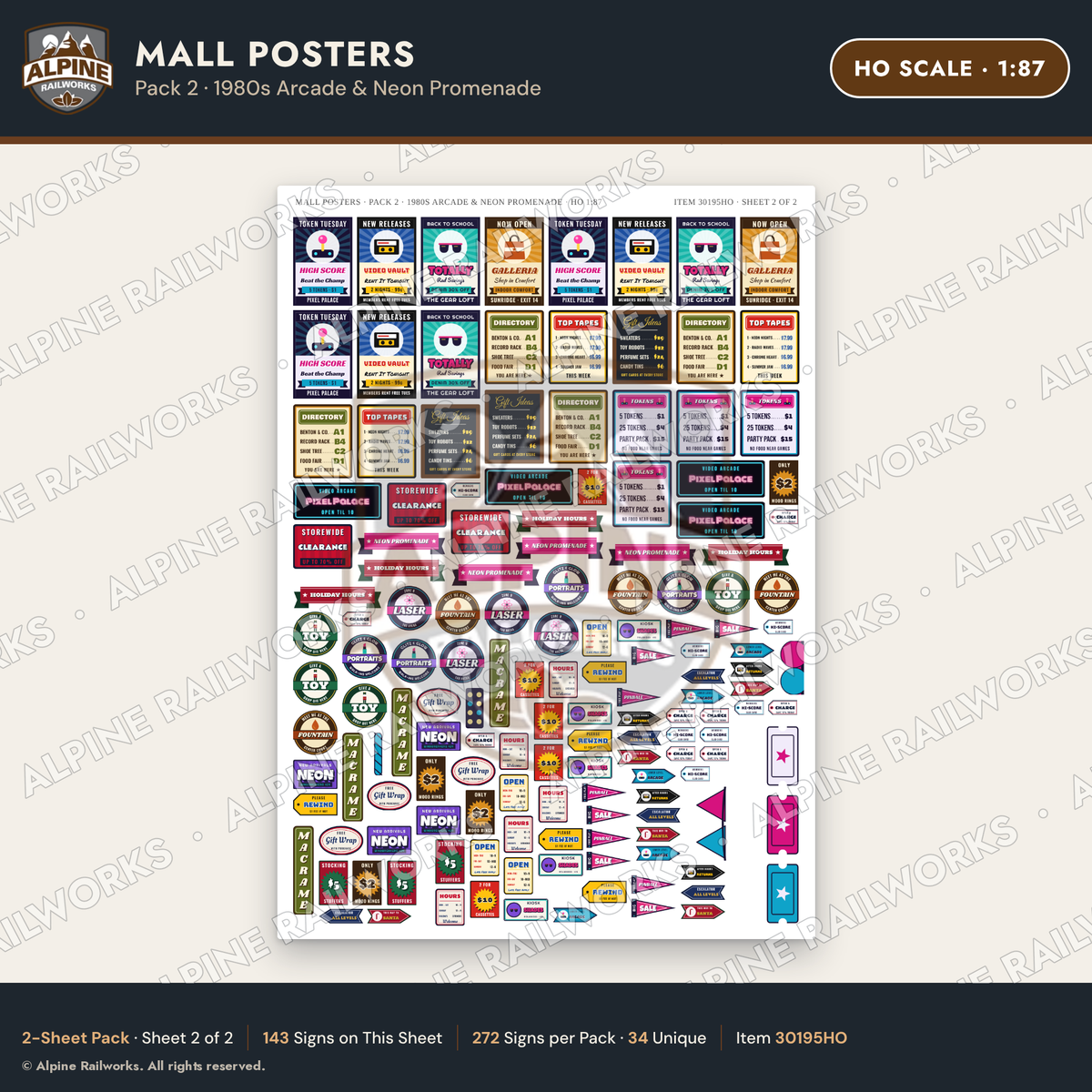 Alpine Railworks 30195HO HO Scale Mall Posters - 1980s Arcade