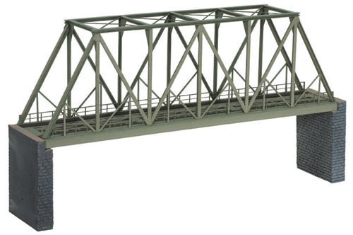 Noch 67029 HO Scale Steel Through Truss Bridge w/Cut-Stone Abutments - Kit (Laser-Cut Card) -- 14-3/16" 36cm Long; Abutments: 3-3/4" 7.2cm Tall