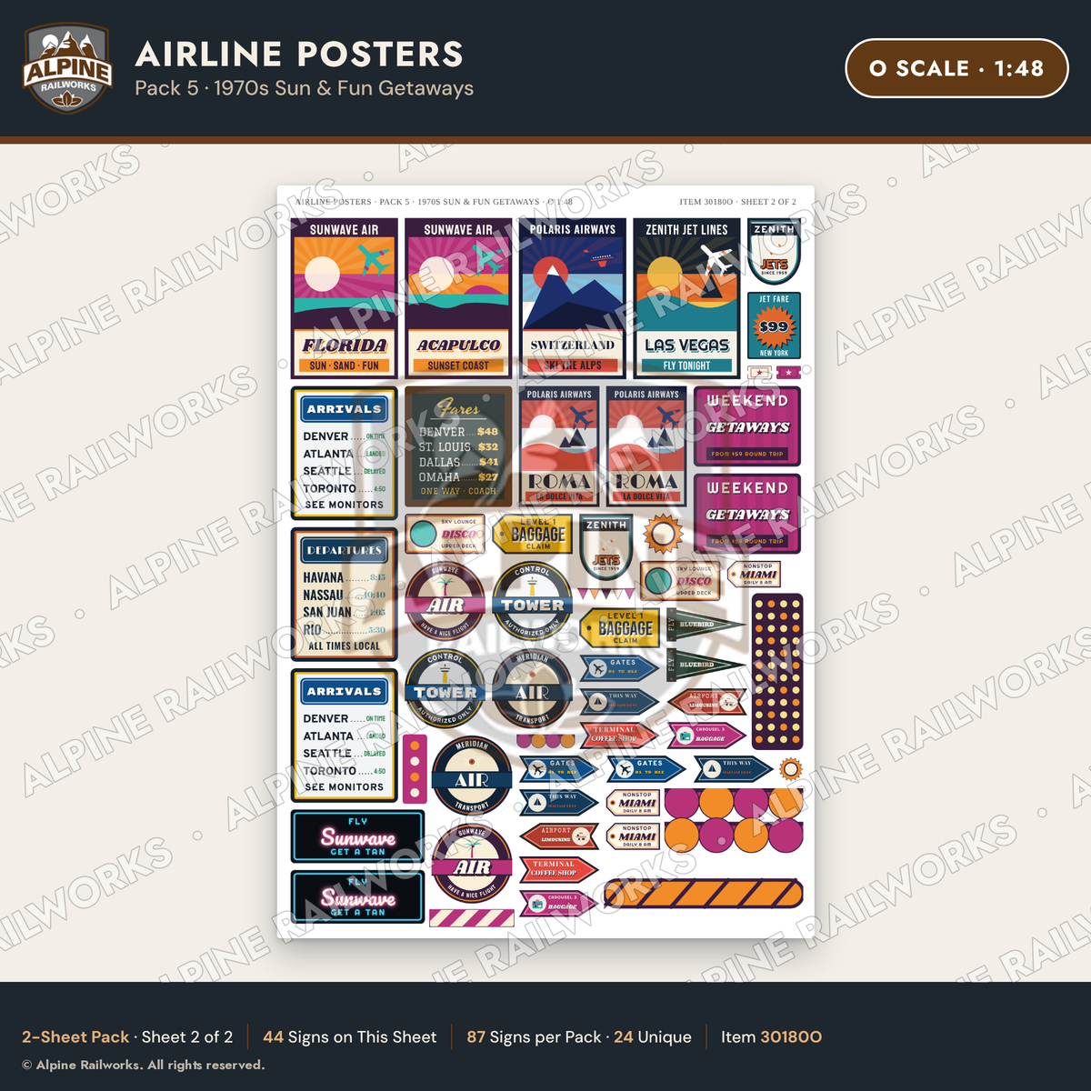 Alpine Railworks 30180O O Scale Airline Posters - 1970s Sun
