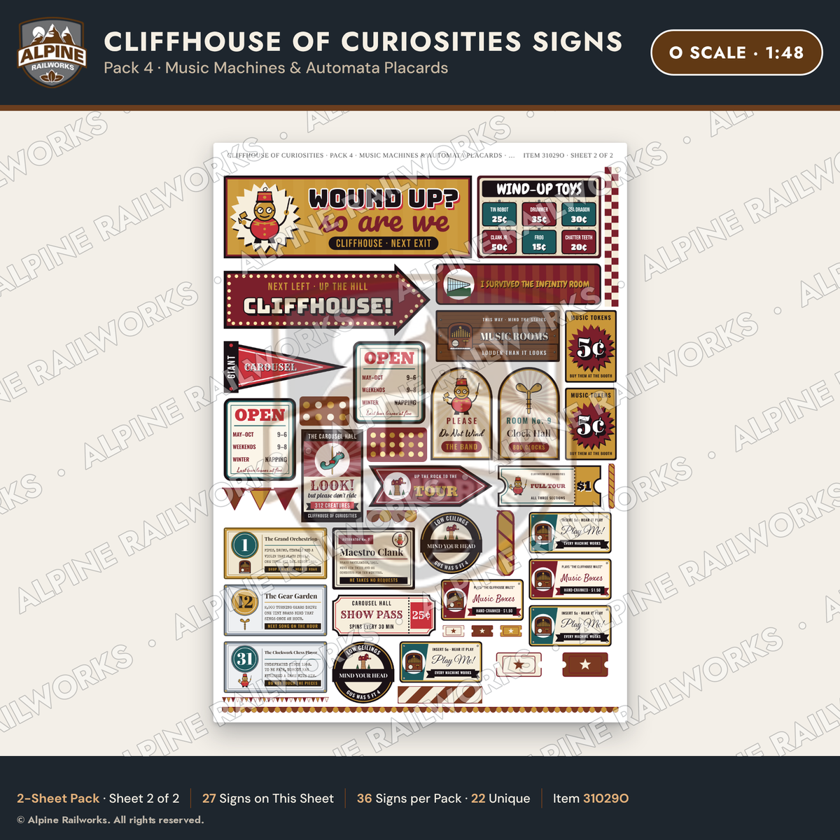 Alpine Railworks 31029O O Scale Roadside Signs - Curiosity House