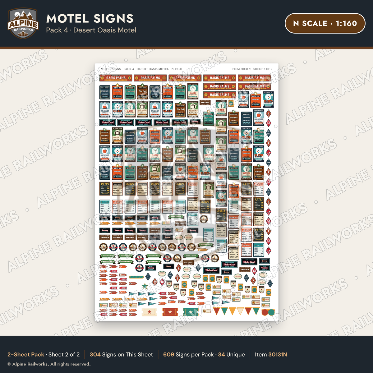 Alpine Railworks 30131N N Scale Motel Signs - Desert Oasis Motel