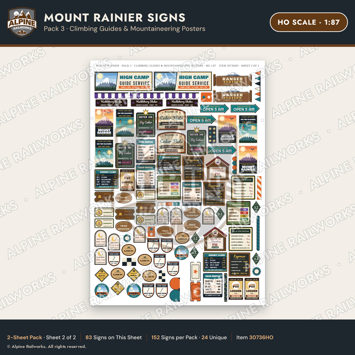 Alpine Railworks 30736HO HO Scale Tourist Signs - Mount Rainier