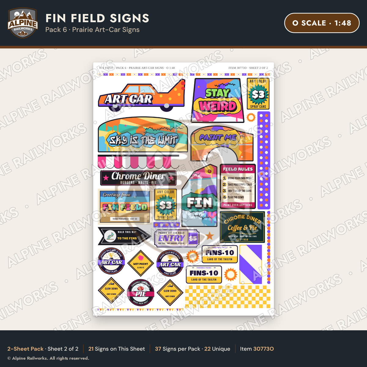 Alpine Railworks 30773O O Scale Roadside Signs - Buried Car Art