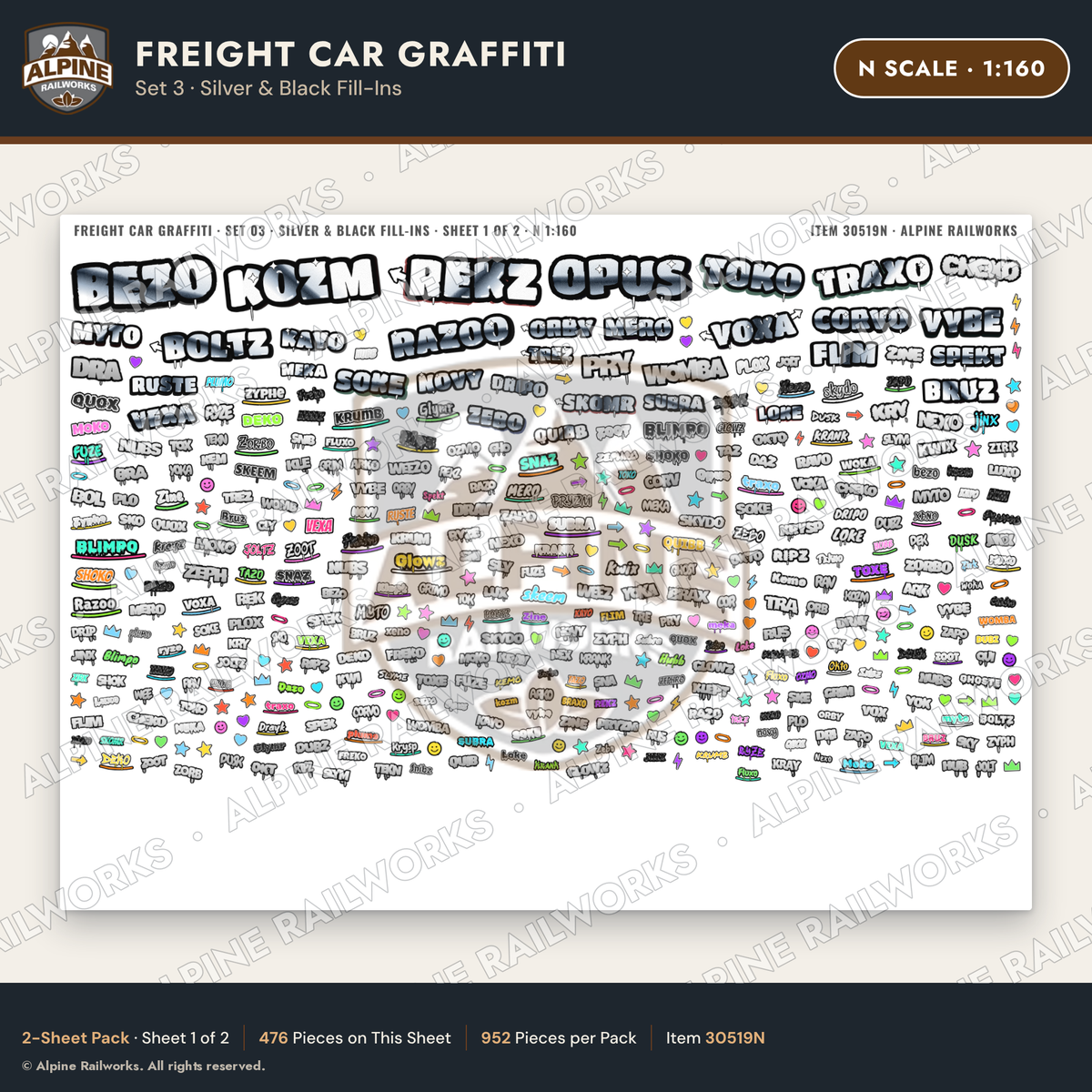 Alpine Railworks 30519N N Scale Freight Car Graffiti Cut-Outs - Silver