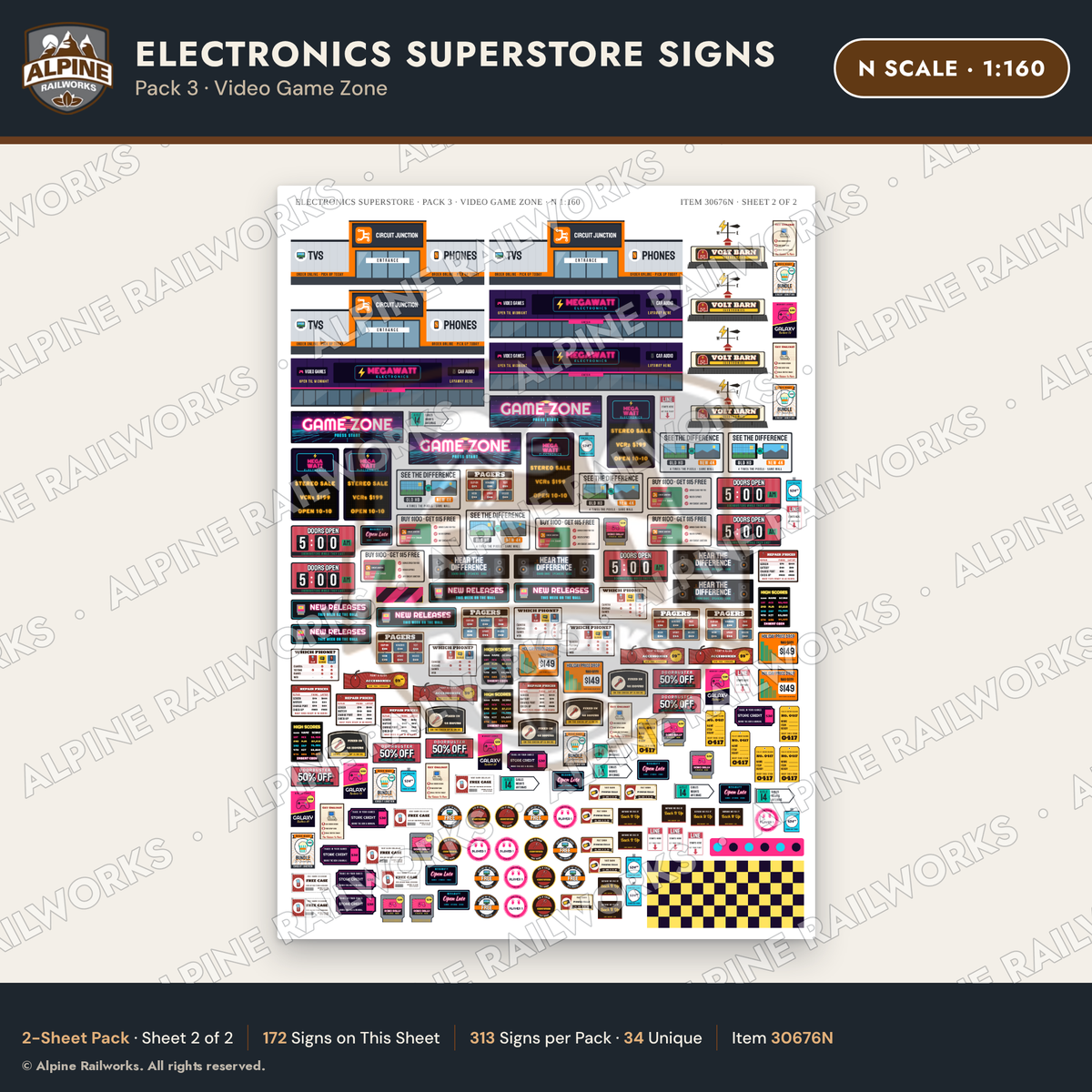 Alpine Railworks 30676N N Scale Electronics Superstore Signs