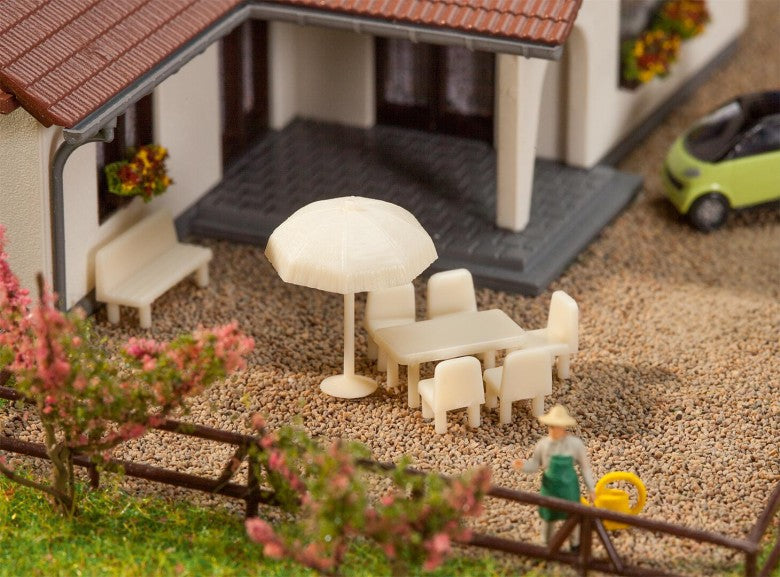 Faller 272905 N Scale Tables, Chairs & Sunshades Kit