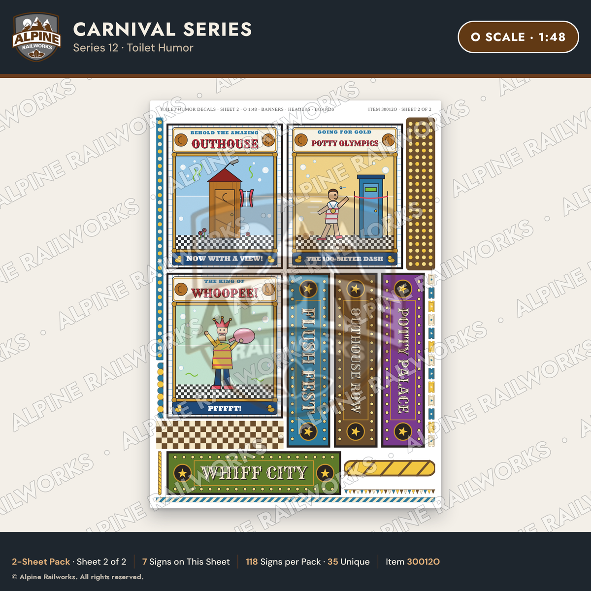 Alpine Railworks 30012O O Scale Carnival Signs - Toilet Humor