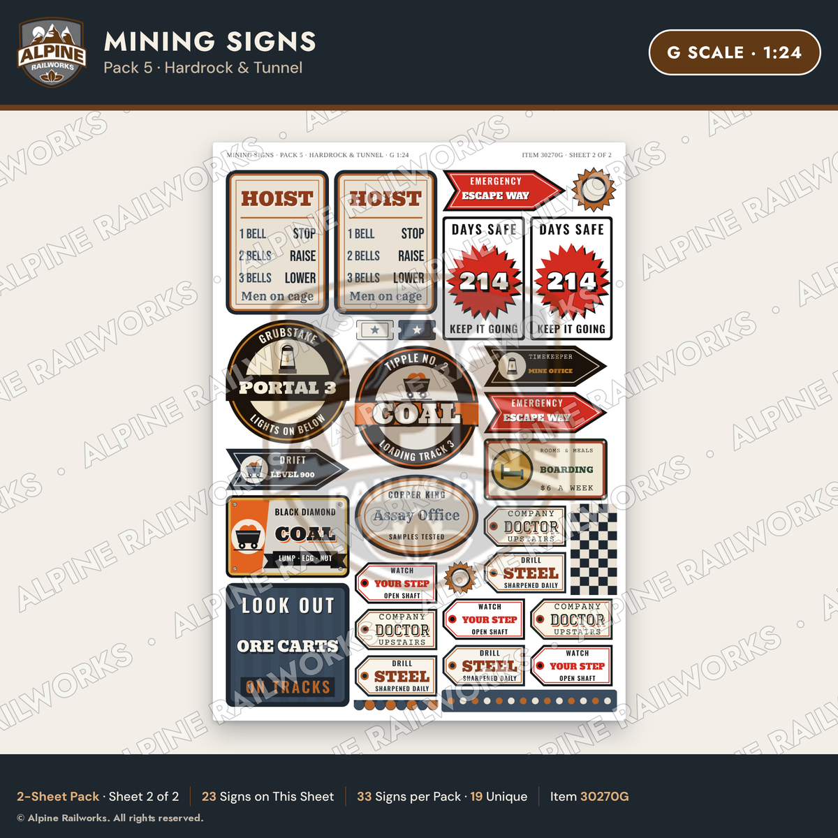 Alpine Railworks 30270G G Scale Mining Signs - Hardrock & Tunnel