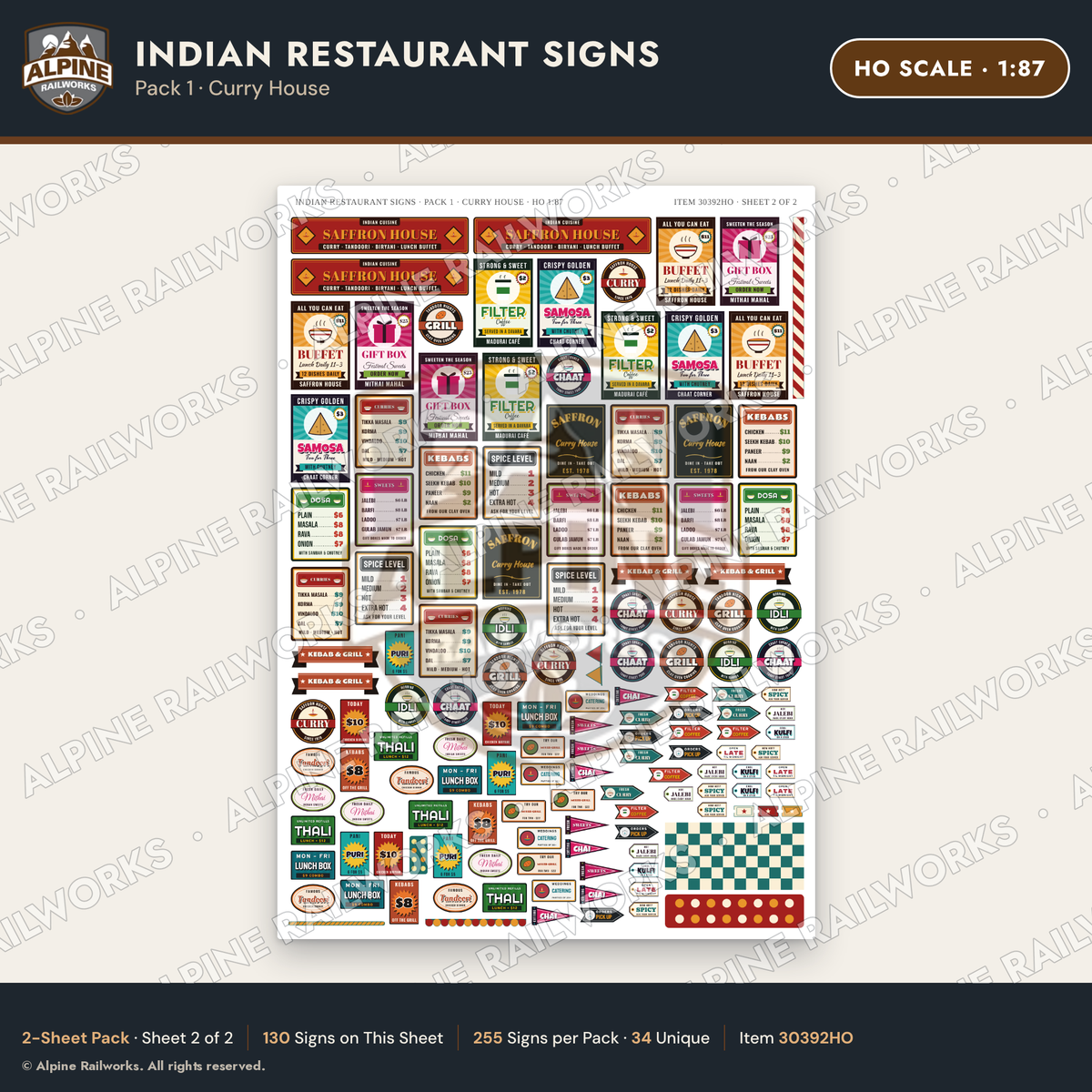 Alpine Railworks 30392HO HO Scale Indian Restaurant Signs