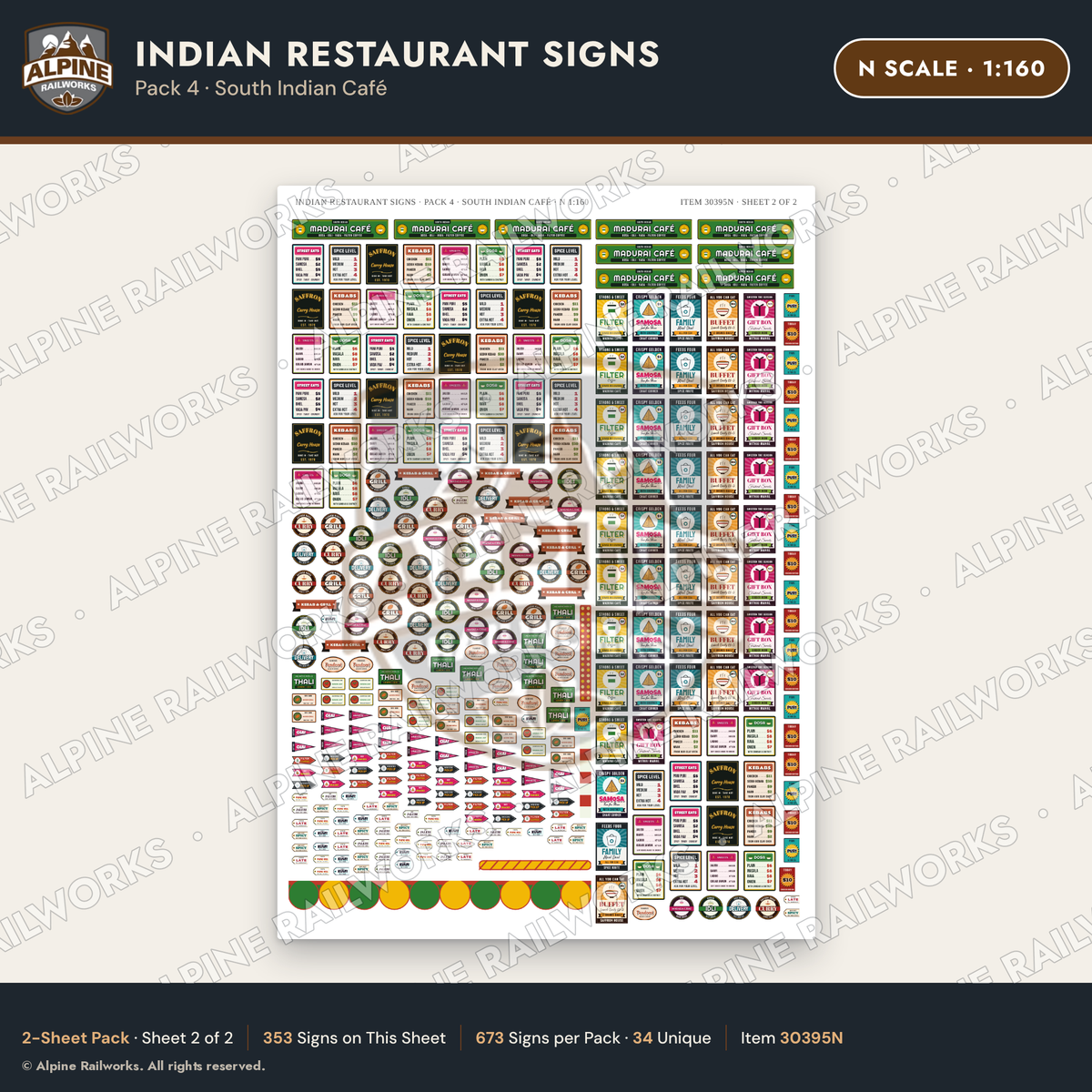 Alpine Railworks 30395N N Scale Indian Restaurant Signs