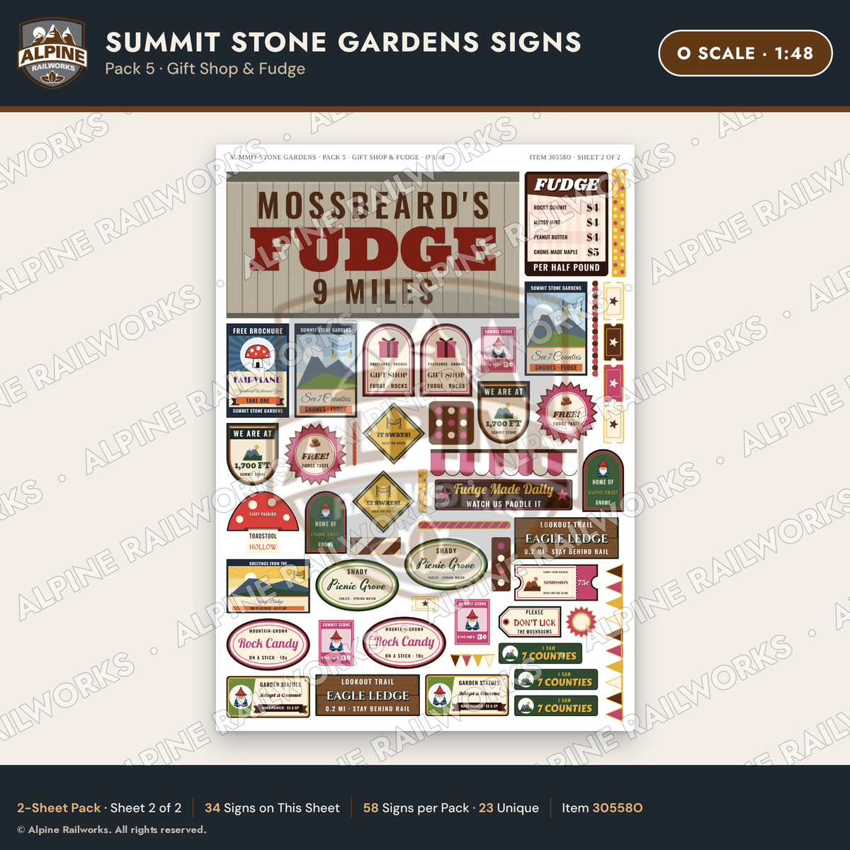 Alpine Railworks 30558O O Scale Roadside Signs - Rock Garden