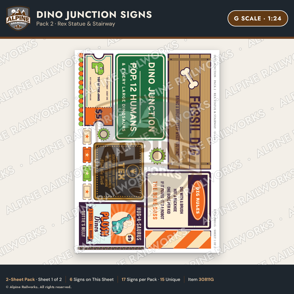 Alpine Railworks 30811G G Scale Roadside Signs - Giant Dinosaurs