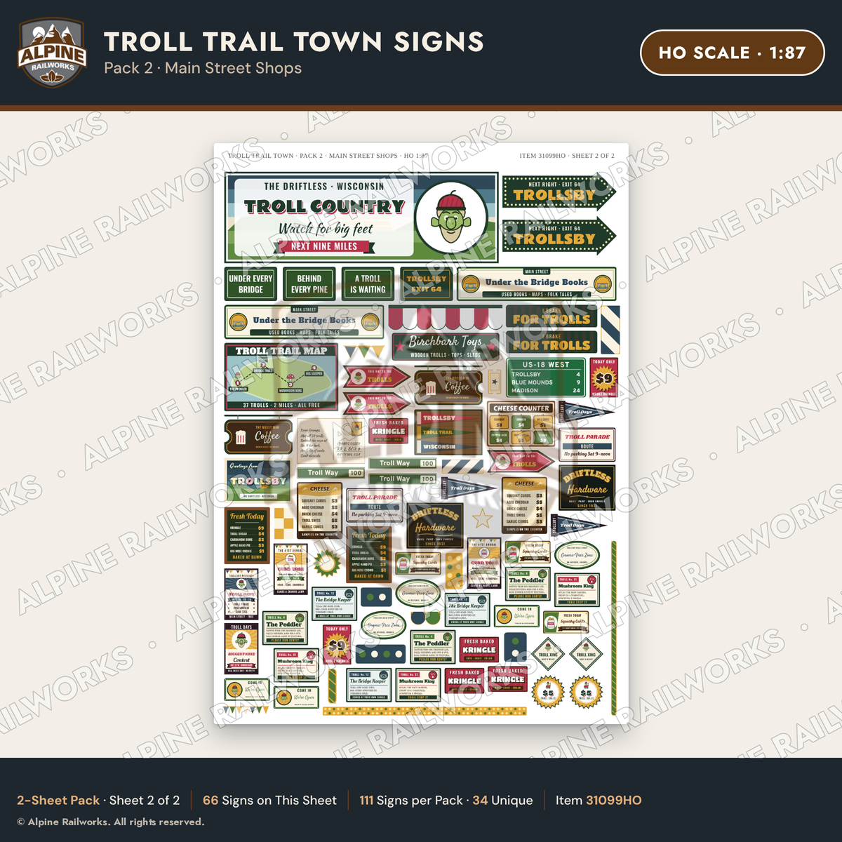 Alpine Railworks 31099HO HO Scale Roadside Signs - Troll Town