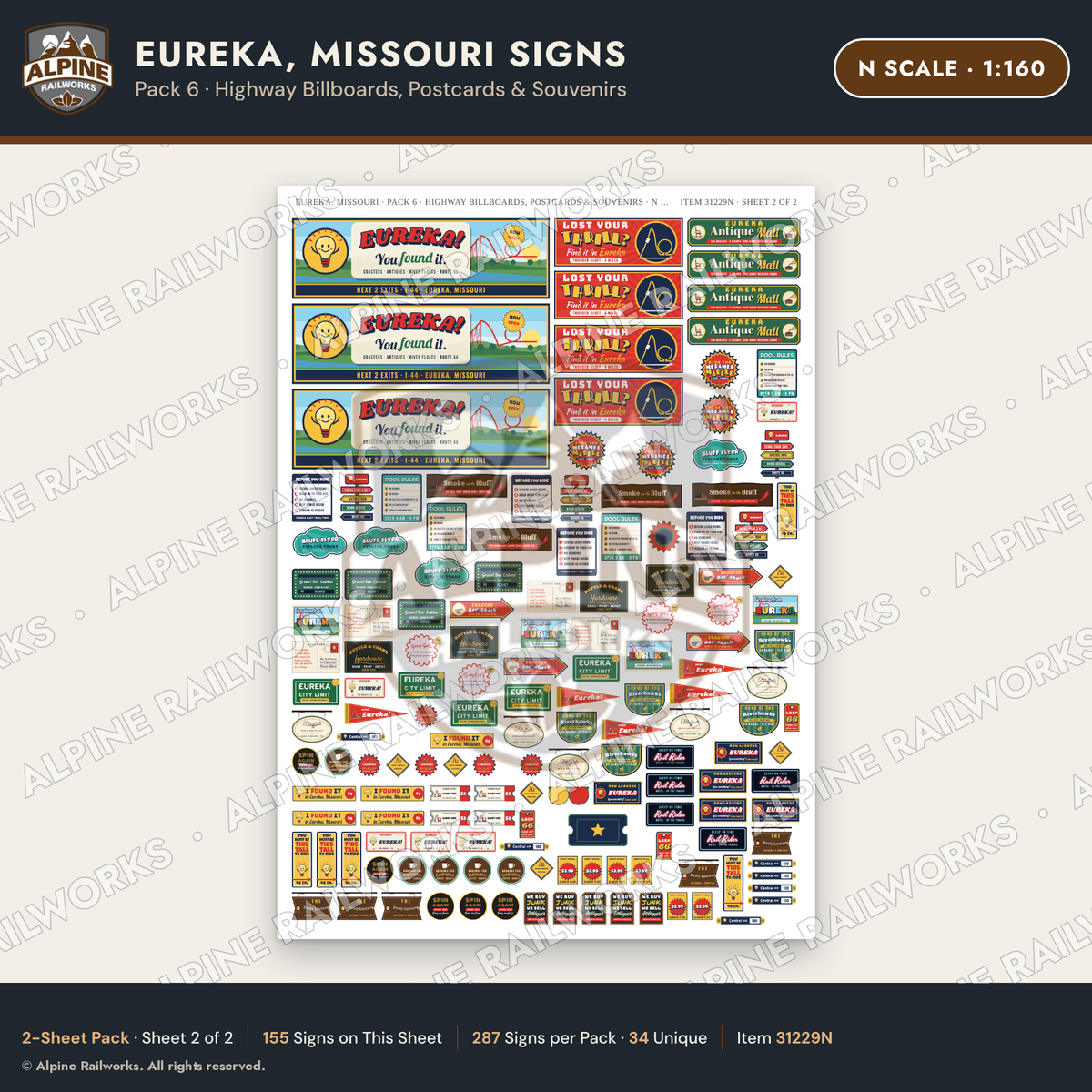 Alpine Railworks 31229N N Scale Eureka MO Signs - Billboards