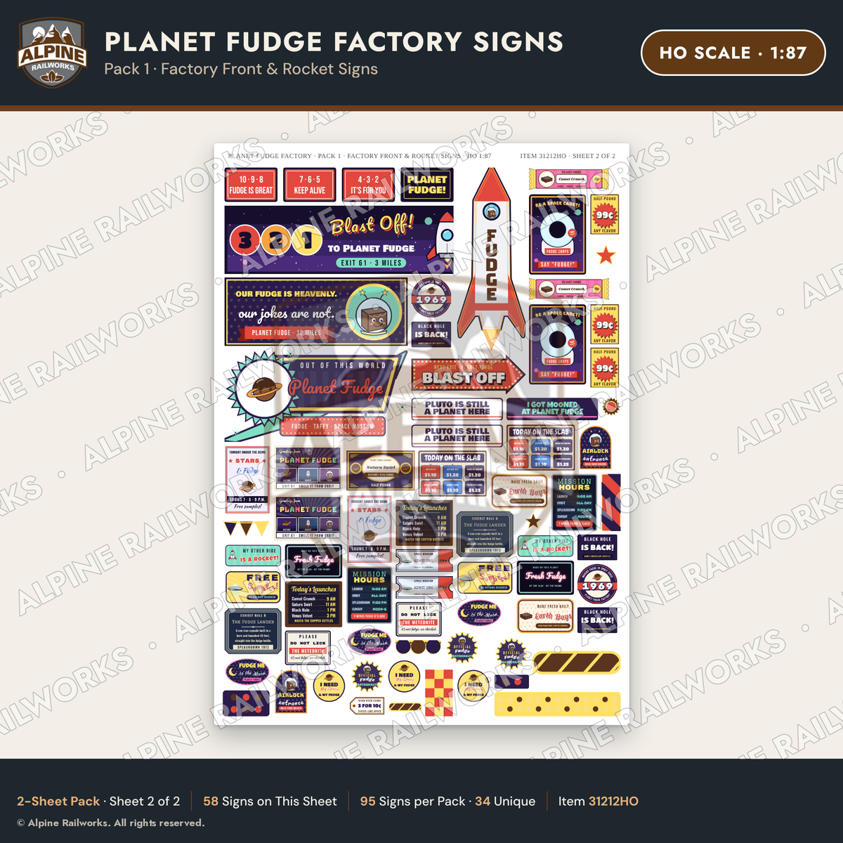 Alpine Railworks 31212HO HO Scale Fudge Factory Signs - Factory Front